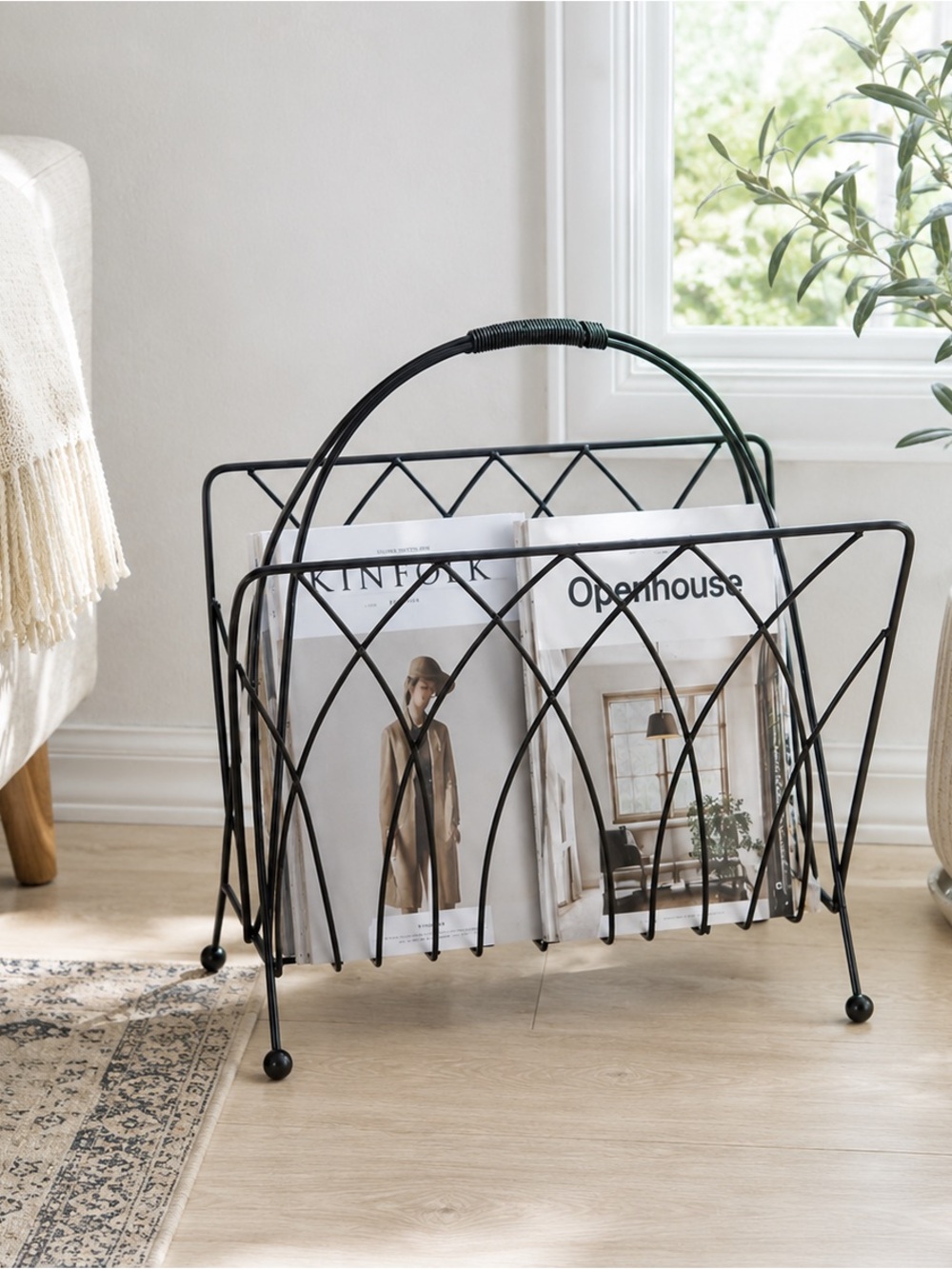 Vintage Black Wire Magazine Rack Mid Century Modern Record Holder